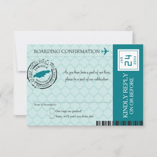 Invitation Turquoise Montego Bay Jamaïque RSVP (Devant)