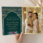 Invitation Turquoise Motif de Peacock or Floral Mariage indie<br><div class="desc">Éblouissez vos invités avec cette élégante invitation tout en un mariage indien avec un arrière - plan motif paon magnifique et de belles fleurs avec code QR pour RSVP en ligne. Ajoutez simplement les détails de votre événement sur ce modèle facile à utiliser et ornez cette carte avec votre photo...</div>