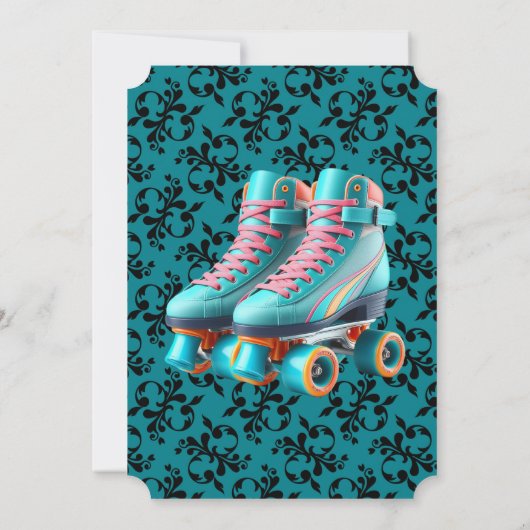 Invitation Turquoise Neon Rollerskate fête d'anniversaire (Dos)