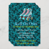Invitation Turquoise Neon Rollerskate fête d'anniversaire (Devant / Derrière)
