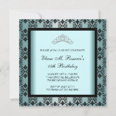 Invitation Turquoise noir Damas photo Sweet 15 Quinceanera (Dos)