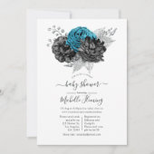 Invitation Turquoise, Noir et Argent Douche (Devant)
