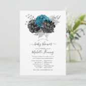 Invitation Turquoise, Noir et Argent Douche (Debout devant)