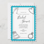 Invitation Turquoise noir et blanc Fête des mariées moderne (Devant)