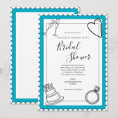 Invitation Turquoise noir et blanc Fête des mariées moderne (Devant / Derrière)