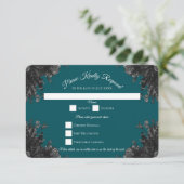 Invitation Turquoise Noir Gris Rose Gothique Réponse de Maria (Debout devant)