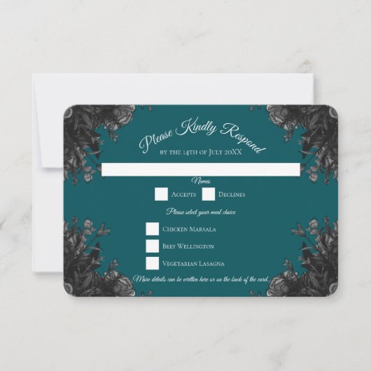 Invitation Turquoise Noir Gris Rose Gothique Réponse de Maria (Devant)