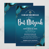 Invitation Turquoise Ombre Bar Mitzvah Agate Script 2 Lieu (Devant / Derrière)