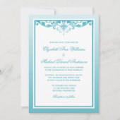 Invitation Turquoise Ombre Bordure Mariage fleuri (Devant)