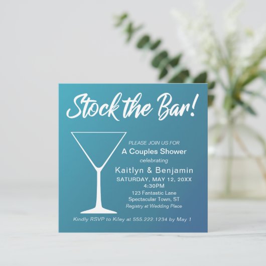 Invitation Turquoise Ombre Stock Bar Script Couples Douche (Debout devant)