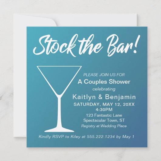 Invitation Turquoise Ombre Stock Bar Script Couples Douche (Devant)