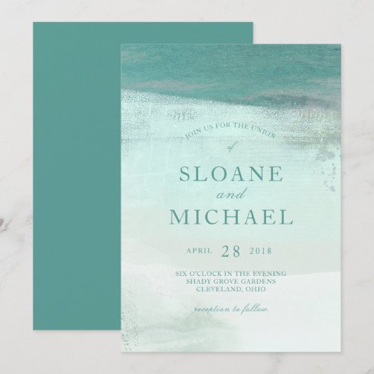 Invitation Turquoise Ombre Watercolor Laver Beach Wedding (Devant / Derrière)