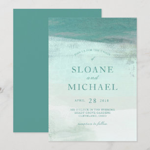 Invitation Turquoise Ombre Watercolor Laver Beach Wedding