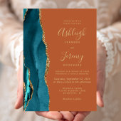 Invitation Turquoise Or Agate Brûlé Orange rouille Mariage