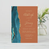 Invitation Turquoise Or Agate Brûlé Orange rouille Mariage (Debout devant)