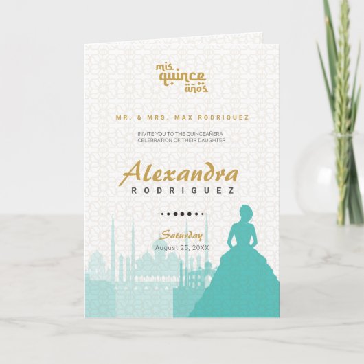 Invitation Turquoise & Or Arabian Quinceañera Photo (Devant)