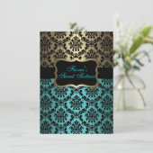 Invitation Turquoise & Or Elegant Damask Anniversaire Invitat (Debout devant)
