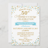 Invitation Turquoise Or Glitter Dots 50e Anniversaire (Devant)
