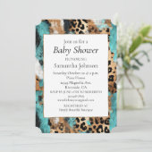 Invitation Turquoise Or Léopard Noir (Debout devant)