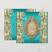 Invitation Turquoise or mariage anniversaire fiançailles (Devant / Derrière)