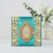 Invitation Turquoise or mariage anniversaire fiançailles (Debout devant)