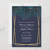 Invitation Turquoise or moderne Palm Feuilles Geo Borders Mar (Devant)