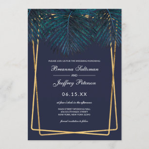 Invitation Turquoise or moderne Palm Feuilles Geo Borders Mar