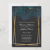 Invitation Turquoise or moderne Palm Feuilles Geo Borders Mar (Devant)