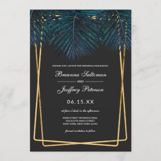 Invitation Turquoise or moderne Palm Feuilles Geo Borders Mar