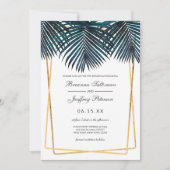 Invitation Turquoise or moderne Palm Feuilles Geo Borders Mar (Devant)