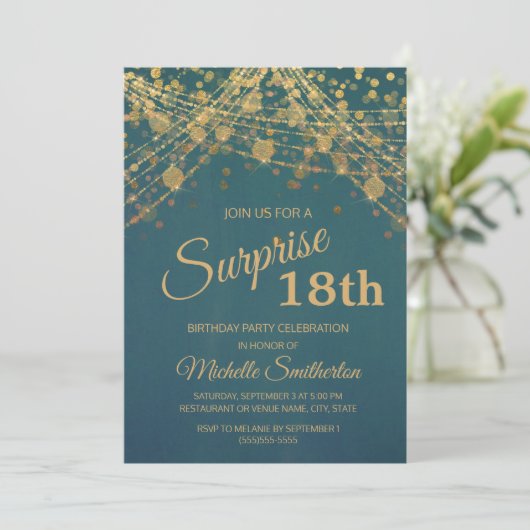 Invitation Turquoise or Parties scintillant String lumières 1 (Debout devant)