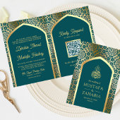 Invitation Turquoise or perse Arch QR Code Musulman Mariage