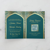 Invitation Turquoise or perse Arch QR Code Musulman Mariage (Intérieur)