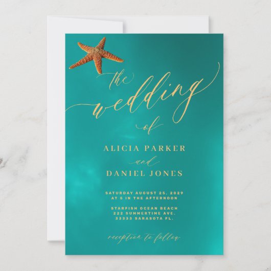 Invitation Turquoise or script photo code QR destination mari (Devant)
