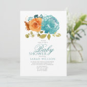Invitation Turquoise Orange Boho FallTerracotta Baby shower F (Debout devant)