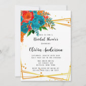 Invitation Turquoise Orange Botanique Florales Fête des marié (Devant)