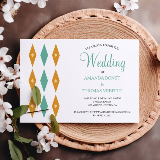 Invitation Turquoise Orange Diamond Star Mariage du milieu du