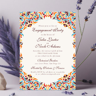 Invitation Turquoise Orange Fantaisiste Fleurs Mariage