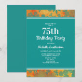 Invitation Turquoise Orange Floral 75e fête d'anniversaire (Devant / Derrière)