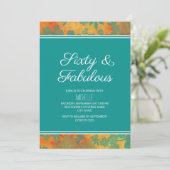 Invitation Turquoise Orange Floral Soixante Fabuleux Annivers (Debout devant)