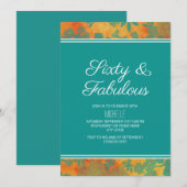 Invitation Turquoise Orange Floral Soixante Fabuleux Annivers (Devant / Derrière)
