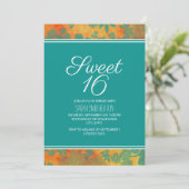 Invitation Turquoise Orange Floral Sweet 16 filles (Debout devant)
