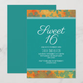 Invitation Turquoise Orange Floral Sweet 16 filles (Devant / Derrière)