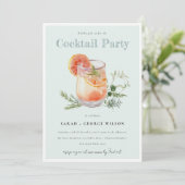 Invitation Turquoise Orange Green Watercolor Cocktail Pool Pa (Debout devant)