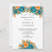 Invitation Turquoise Orange Peint Floral Engagement (Devant)