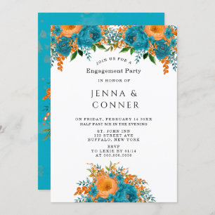 Invitation Turquoise Orange Peint Floral Engagement