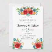 Invitation Turquoise Orange Red Florals Gold Couples Douche (Devant)
