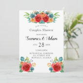 Invitation Turquoise Orange Red Florals Gold Couples Douche (Debout devant)