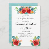 Invitation Turquoise Orange Red Florals Gold Couples Douche (Devant / Derrière)