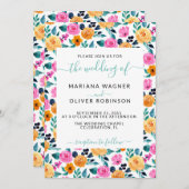 Invitation Turquoise Orange rose simple Floral Élégant Script (Devant / Derrière)